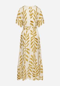 Born2be - Żółta Sukienka z Wiskozy Ozdobiona Liśćmi Erisola. Okazja: na co dzień. Typ kołnierza: dekolt w kształcie V. Kolor: żółty. Materiał: wiskoza. Wzór: aplikacja. Styl: casual, elegancki #5