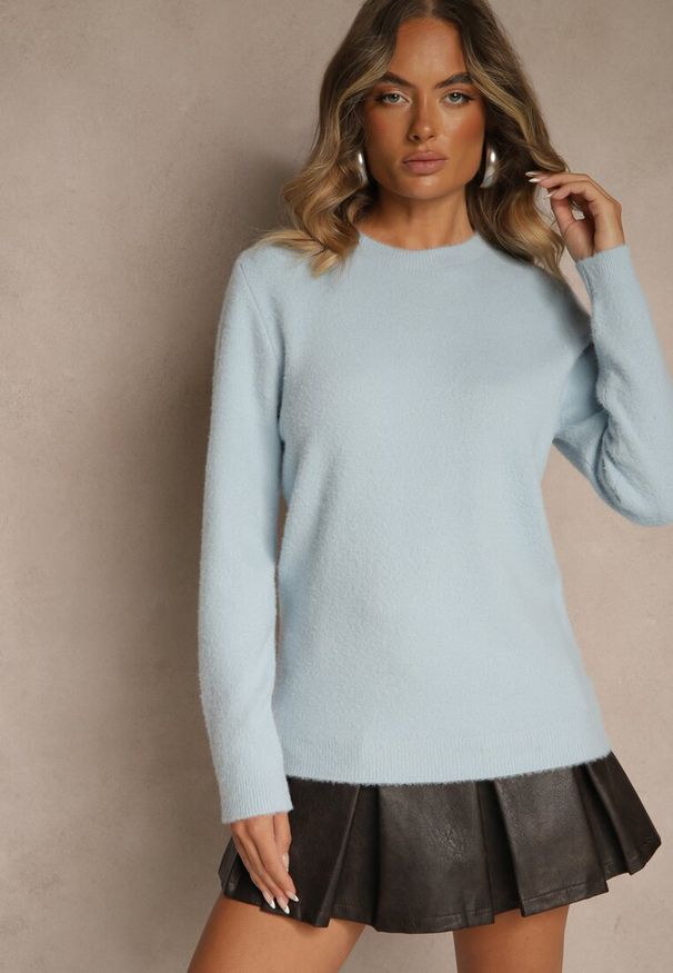 Renee - Niebieski Sweter z Wełną ze Ściągaczami Furrive. Kolor: niebieski. Materiał: wełna