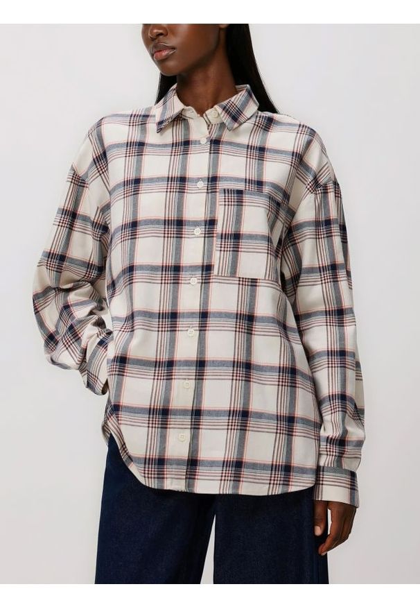 Reserved - Koszula w kratę - złamana biel. Materiał: tkanina, bawełna, wiskoza