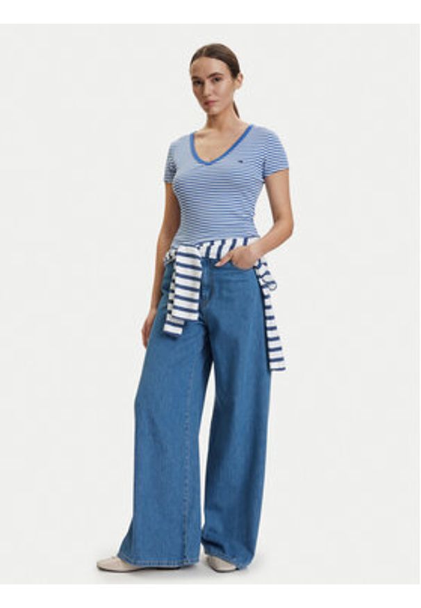 Tommy Jeans T-Shirt DW0DW17385 Niebieski Slim Fit. Kolor: niebieski. Materiał: bawełna