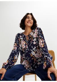 bonprix - Bluzka z czystej wiskozy. Kolor: niebieski. Materiał: wiskoza. Wzór: nadruk #1