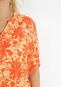 Born2be - Pomarańczowa Bluzka z Trójkątnym Dekoltem w Kwiaty Louseline. Kolor: pomarańczowy. Długość rękawa: długi rękaw. Długość: długie. Wzór: kwiaty #4
