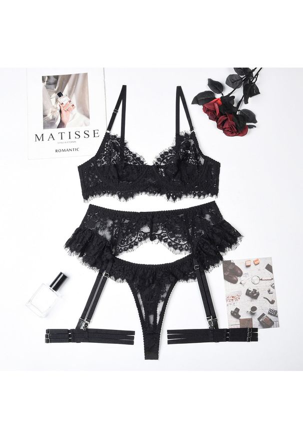 Intica - Komplet bielizny z ozdobną lamówką i luksusowym wykończeniem Domitilla. Kolor: czarny. Materiał: materiał