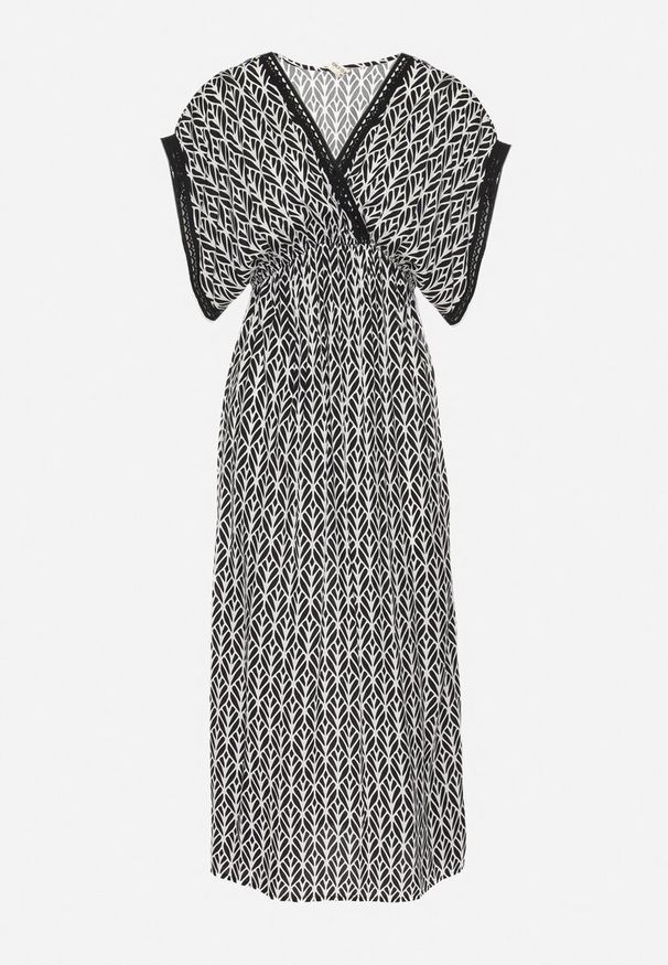 Born2be - Czarno-Biała Bawełniana Sukienka Rozkloszowana z Koronkowymi Wstawkami Laniwena. Kolor: czarny. Materiał: bawełna, koronka. Sezon: lato