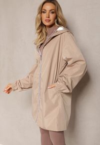 Renee - Beżowa Dwustronna Kurtka Przejściowa z Kapturem i Luźnym Fasonie Anahitta. Typ kołnierza: kaptur. Kolekcja: plus size. Kolor: beżowy #4