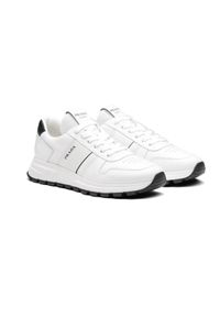 prada - PRADA - Białe sneakersy PRAX 01. Okazja: na co dzień. Kolor: biały. Materiał: tkanina, guma, bawełna