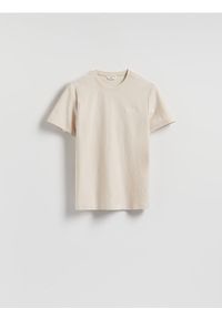 Reserved - Strukturalny t-shirt slim - kremowy. Kolor: kremowy. Materiał: bawełna, dzianina