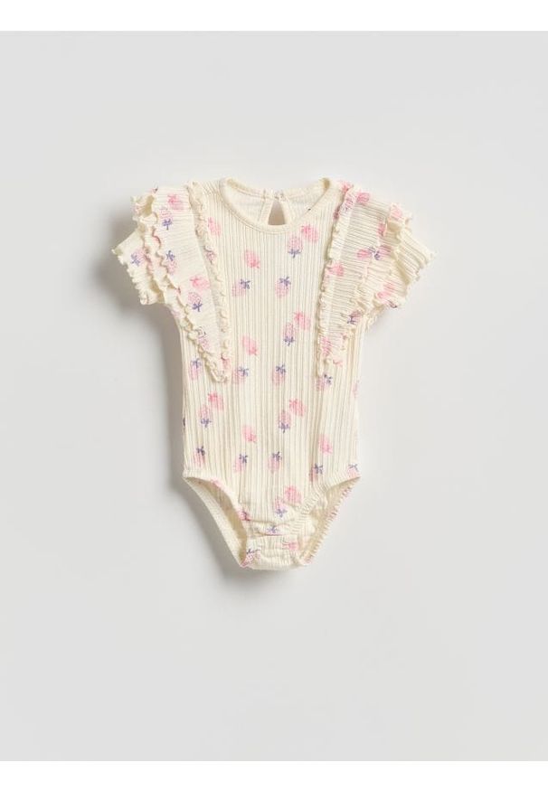 Reserved - Wzorzyste body z falbankami - złamana biel. Materiał: dzianina, bawełna