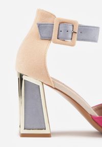 Born2be - Fuksjowe Czółenka na Stożkowym Obcasie Ozdobione Metaliczną Wstawką Xariri. Okazja: na imprezę, do pracy, na spotkanie biznesowe. Zapięcie: sprzączka. Kolor: różowy. Wzór: aplikacja. Obcas: na obcasie. Styl: wizytowy, biznesowy, elegancki. Wysokość obcasa: średni #9