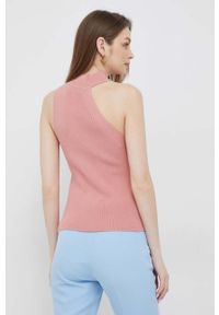 DKNY - Dkny top damski kolor różowy z półgolfem. Typ kołnierza: dekolt halter. Kolor: różowy. Materiał: dzianina #4