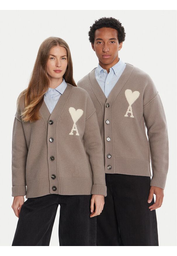 AMI PARIS Kardigan UKC090.KN0090 Szary Relaxed Fit. Kolor: szary. Materiał: wełna