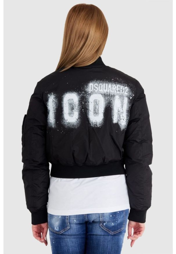 DSQUARED2 Czarna kurtka damska icon bomber. Kolor: czarny. Materiał: puch