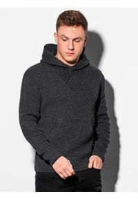 Ombre Clothing - Sweter męski E181 - grafitowy - XL. Kolor: szary. Materiał: akryl #1