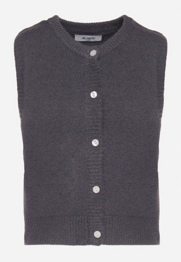 Born2be - Ciemnoszara Rozpinana Kamizelka z Wełną Eravina. Okazja: na co dzień. Kolor: szary. Materiał: wełna. Styl: klasyczny, casual, elegancki