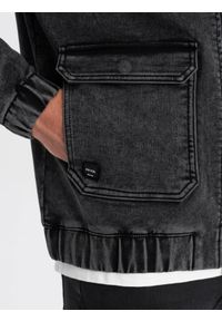 Ombre Clothing - Kurtka jeansowa męska katana z kieszeniami cargo i kapturem - czarna V4 C558 - XXL. Typ kołnierza: kaptur. Kolor: czarny. Materiał: jeans #5