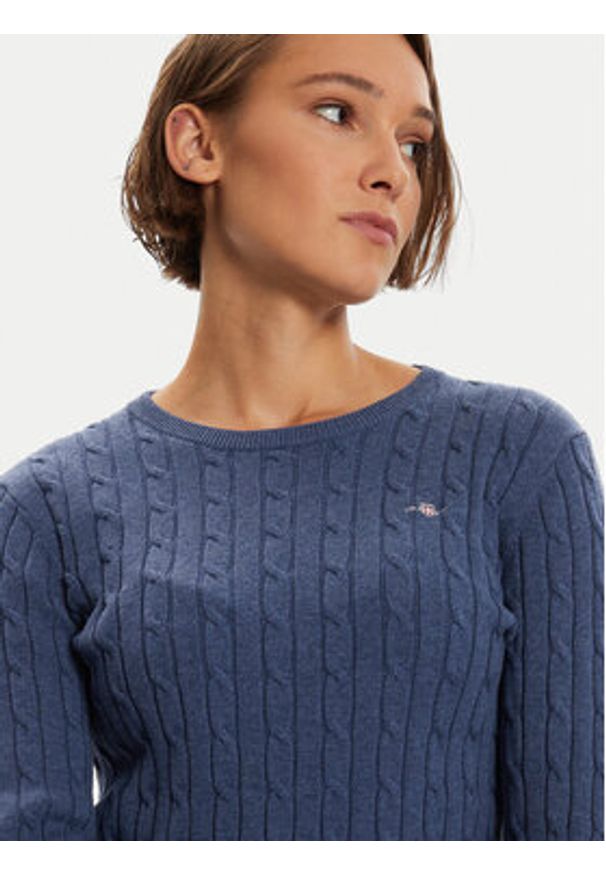 GANT - Gant Sweter 4800100 Granatowy Slim Fit. Kolor: niebieski. Materiał: bawełna