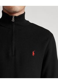 Ralph Lauren - RALPH LAUREN - Czarny sweter pullover Regular Fit. Typ kołnierza: golf, polo. Kolor: czarny. Materiał: bawełna. Wzór: haft