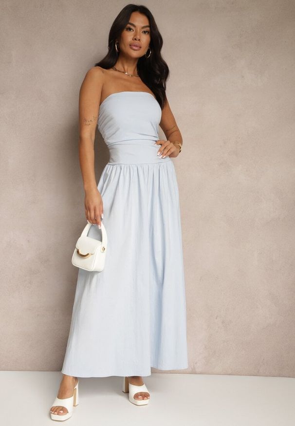 Renee - Niebieska Koktajlowa Bawełniana Sukienka Bodycon Filitera. Kolor: niebieski. Materiał: bawełna. Typ sukienki: bodycon. Styl: wizytowy