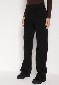 Born2be - Czarne Jeansy z Wiskozą o Szerokim Kroju z Wysokim Stanem Meviatea. Okazja: na co dzień. Stan: podwyższony. Kolekcja: plus size. Kolor: czarny. Styl: casual, klasyczny #4