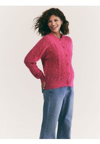 Reserved - Kardigan z wełną i alpaką - różowy. Kolor: różowy. Materiał: wełna #1