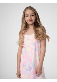 4f - Sukienka dzianinowa tie-dye dziewczęca. Kolor: wielokolorowy. Materiał: dzianina. Długość rękawa: na ramiączkach. Sezon: lato. Typ sukienki: trapezowe. Długość: midi #2