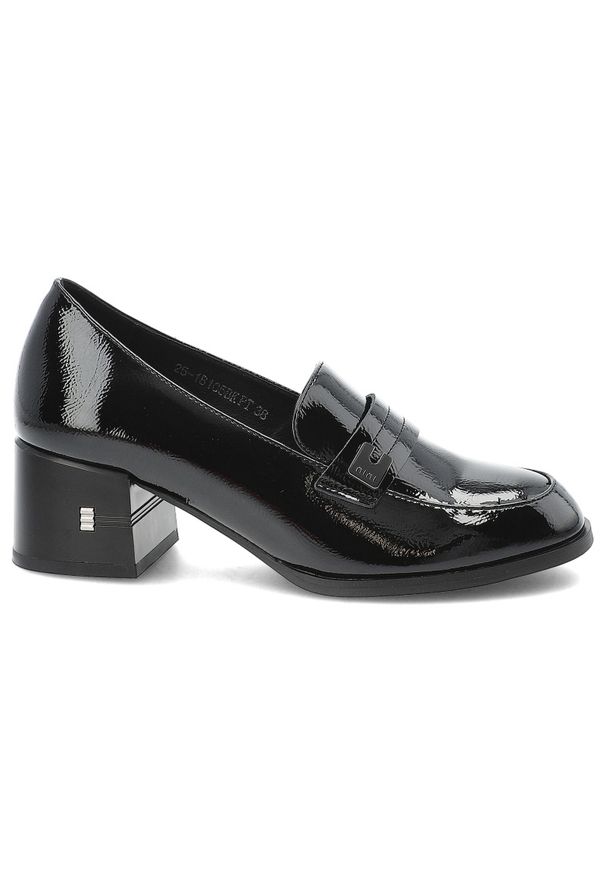 Czarne Półbuty Vinceza Eleganckie Obuwie Damskie. Okazja: na co dzień. Zapięcie: pasek. Kolor: czarny. Materiał: lakier. Obcas: na obcasie. Styl: elegancki. Wysokość obcasa: średni