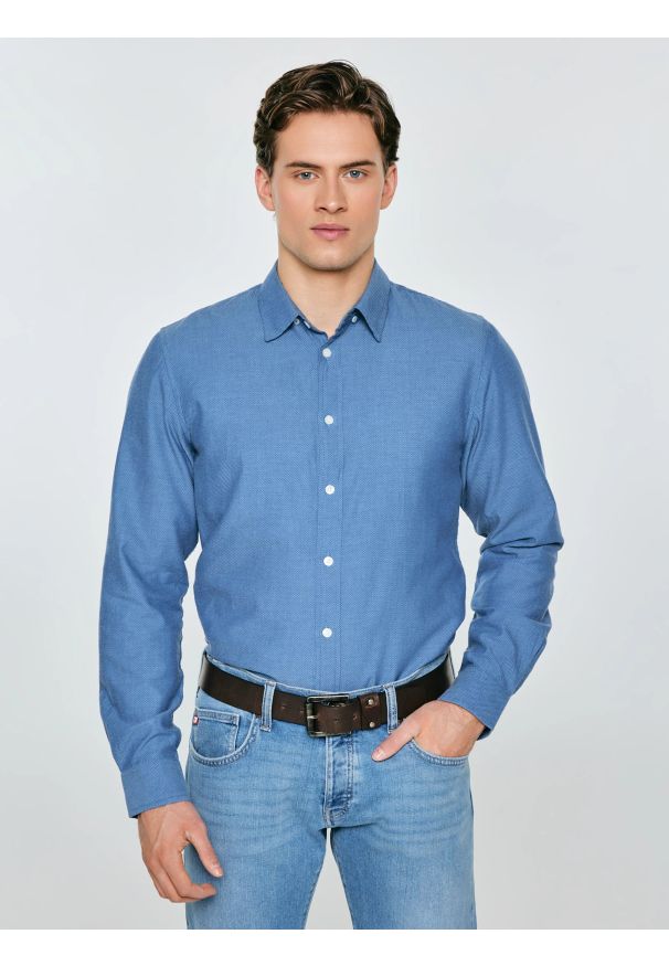 Big-Star - Koszula męska bawełniana niebieska Frankinison 400. Okazja: do pracy. Kolor: niebieski. Materiał: bawełna. Styl: elegancki