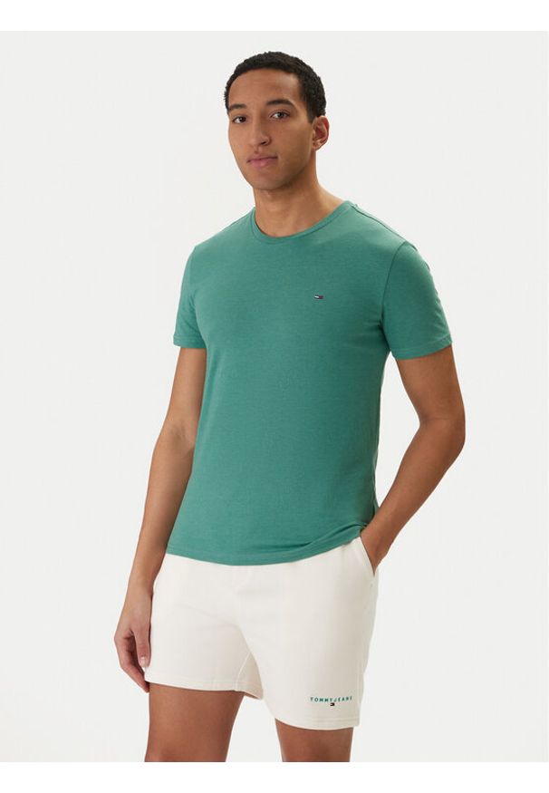 Tommy Jeans T-Shirt DM0DM20363 Zielony Slim Fit. Kolor: zielony. Materiał: bawełna