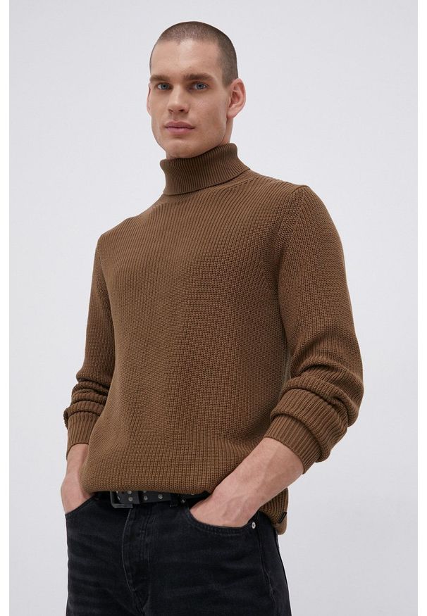Premium by Jack&Jones - Sweter bawełniany. Typ kołnierza: golf. Kolor: zielony. Materiał: bawełna