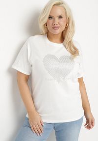 Born2be - Biały Bawełniany T-shirt z Ozdobnym Nadrukiem i Napisem Ilenira. Kolekcja: plus size. Kolor: biały. Materiał: bawełna. Wzór: napisy, nadruk