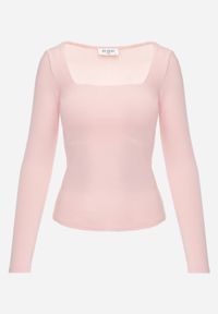Born2be - Jasnoróżowa Elastyczna Bluzka z Kwadratowym Dekoltem z Wiskozą Doriore. Okazja: na co dzień. Typ kołnierza: dekolt kwadratowy. Kolor: różowy. Materiał: wiskoza. Styl: elegancki, klasyczny, casual #2