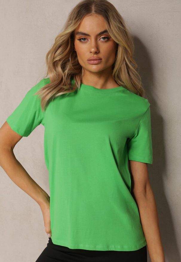 Renee - Zielony Bawełniany T-shirt o Klasycznym Kroju z Okrągłym Dekoltem Berdiana. Kolor: zielony. Materiał: bawełna. Styl: klasyczny