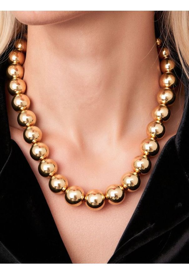 Sinsay - Naszyjnik z koralikami z błyszczącym wykończeniem - złoty. Materiał: złote. Kolor: złoty