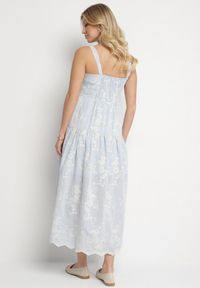 Born2be - Niebieska Sukienka z Wiskozy i Bawełny na Ramiączkach w Stylu Boho w Kwiaty z Guzikami Eldexira. Okazja: na co dzień. Typ kołnierza: dekolt w kształcie V. Kolor: niebieski. Materiał: bawełna, wiskoza. Długość rękawa: na ramiączkach. Wzór: kwiaty. Sezon: lato. Styl: boho #6
