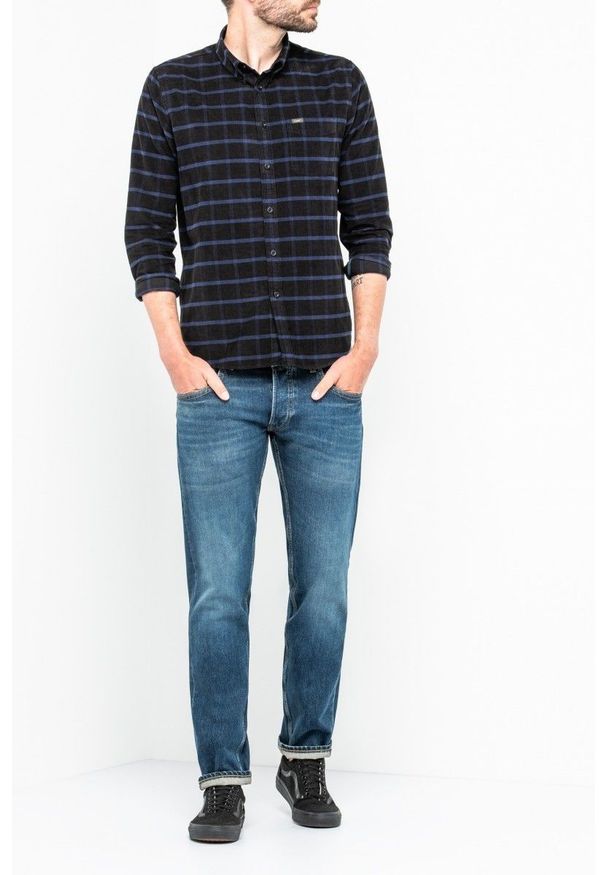 Lee - LEE BUTTON DOWN MĘSKA KOSZULA MATERIAŁOWA W KRATE KRATA NIGHT SKY L880YZSJ 112123503. Typ kołnierza: button down. Materiał: materiał