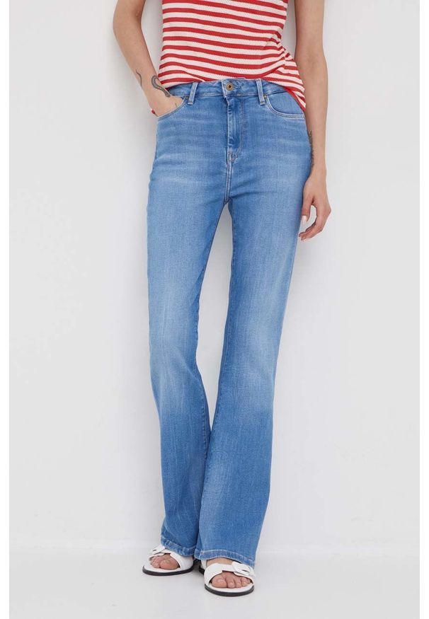 Pepe Jeans jeansy DION FLARE damskie high waist. Stan: podwyższony. Kolor: niebieski