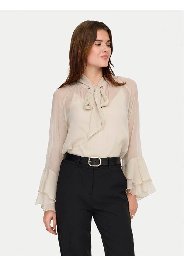only - ONLY Bluzka Peninna 15367241 Beżowy Regular Fit. Kolor: beżowy. Materiał: syntetyk