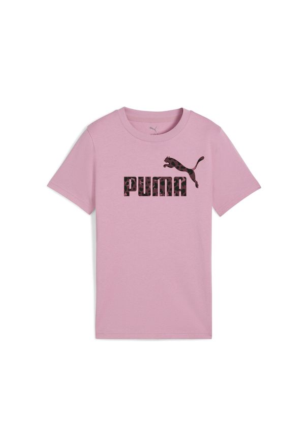 Puma - Młodzieżowa koszulka Essentials Graphic ze zwierzęcym wzorem PUMA Poised Pink. Kolor: różowy. Wzór: motyw zwierzęcy. Sport: joga i pilates