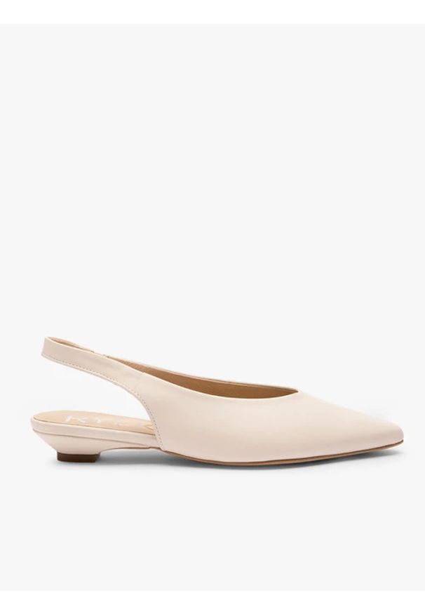 Ryłko - Kremowe czółenka slingback w szpic. Zapięcie: bez zapięcia. Kolor: beżowy. Materiał: skóra. Szerokość cholewki: normalna. Obcas: na obcasie. Styl: street