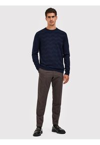 Selected Homme Sweter Romen 16085294 Granatowy Regular Fit. Kolor: niebieski. Materiał: bawełna