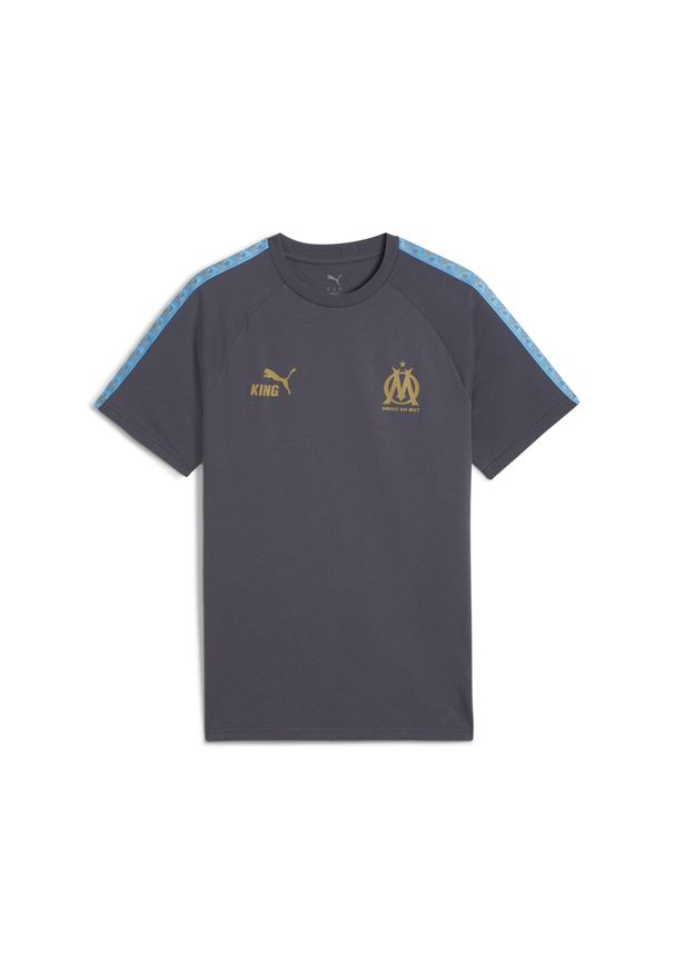 Puma - Męska koszulka Olympique Marsylia KING PUMA Galactic Gray Luminous Blue. Kolor: szary, niebieski, wielokolorowy. Sport: piłka nożna