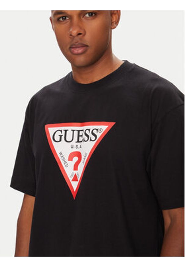 Guess Jeans T-Shirt M4YI45 K8FQ4 Czarny Oversize. Kolor: czarny. Materiał: bawełna