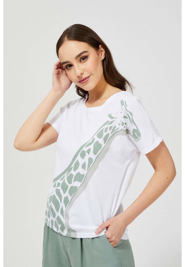 MOODO - T-shirt z nadrukiem żyrafy. Materiał: bawełna, poliester. Długość rękawa: bez rękawów. Wzór: nadruk