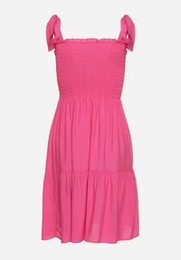 Born2be - Fuksjowa Rozkloszowana Sukienka z Bawełny z Gumką w Talii na Ramiączkach Gelfea. Kolor: różowy. Materiał: bawełna. Długość rękawa: na ramiączkach. Typ sukienki: rozkloszowane. Styl: klasyczny #7