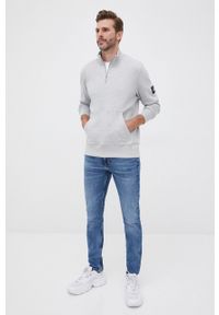 Calvin Klein Jeans bluza bawełniana męska kolor szary gładka. Okazja: na co dzień. Kolor: szary. Materiał: bawełna. Długość: krótkie. Wzór: gładki. Styl: casual