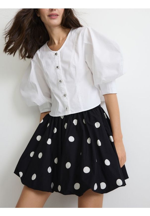 Reserved - Spódnica mini bombka - czarny. Kolor: czarny. Materiał: tkanina, bawełna