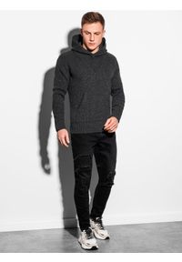 Ombre Clothing - Sweter męski E181 - grafitowy - XL. Kolor: szary. Materiał: akryl #3