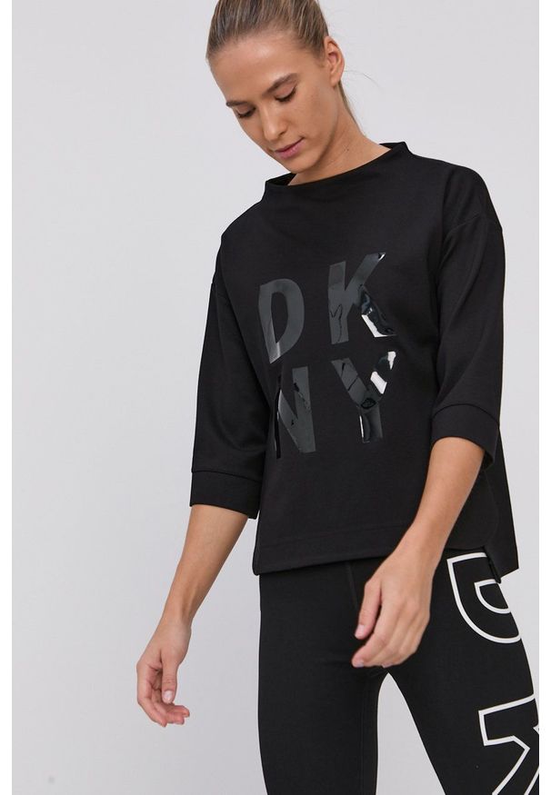 DKNY - Dkny - Bluza. Kolor: czarny. Wzór: nadruk