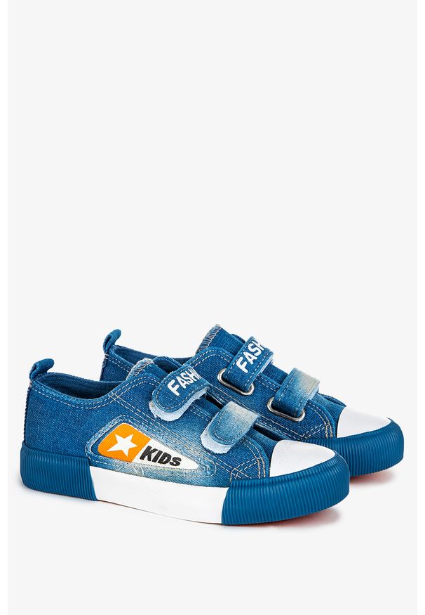 Casu - Niebieskie trampki jeansowe na rzepy casu 10/4/21/m. Zapięcie: rzepy. Kolor: niebieski. Materiał: jeans