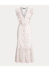 Ralph Lauren - RALPH LAUREN - Sukienka ozdobiona falbanami. Typ kołnierza: polo. Kolor: biały. Materiał: bawełna. Wzór: aplikacja. Długość: midi #4